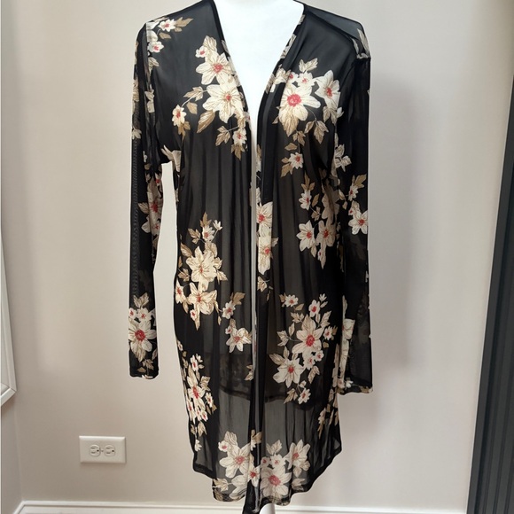 Sheer Black Kimono Floral Cardigan - Picture 7 of 8